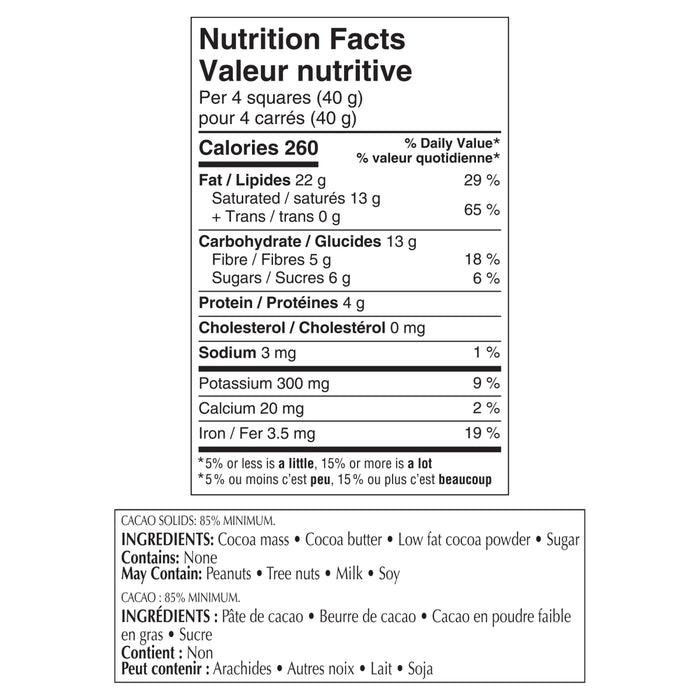 Barre de chocolat noir à 85 % de cacao EXCELLENCE de Lindt, 100 g