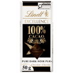 Barre Chocolat noir Lindt EXCELLENCE à 100 % de cacao, 50g