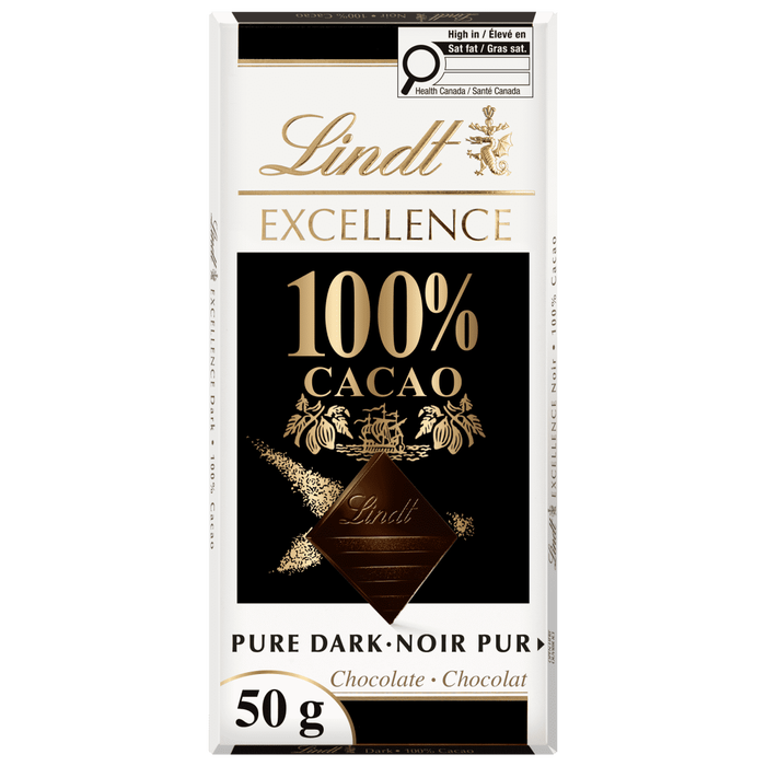 Barre Chocolat noir Lindt EXCELLENCE à 100 % de cacao, 50g