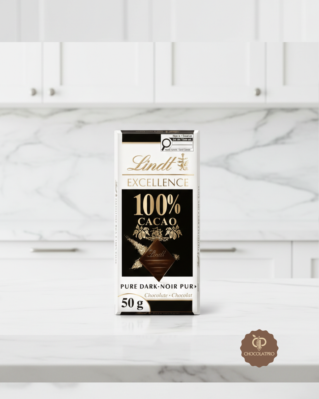 Barre Chocolat noir Lindt EXCELLENCE à 100 % de cacao, 50g