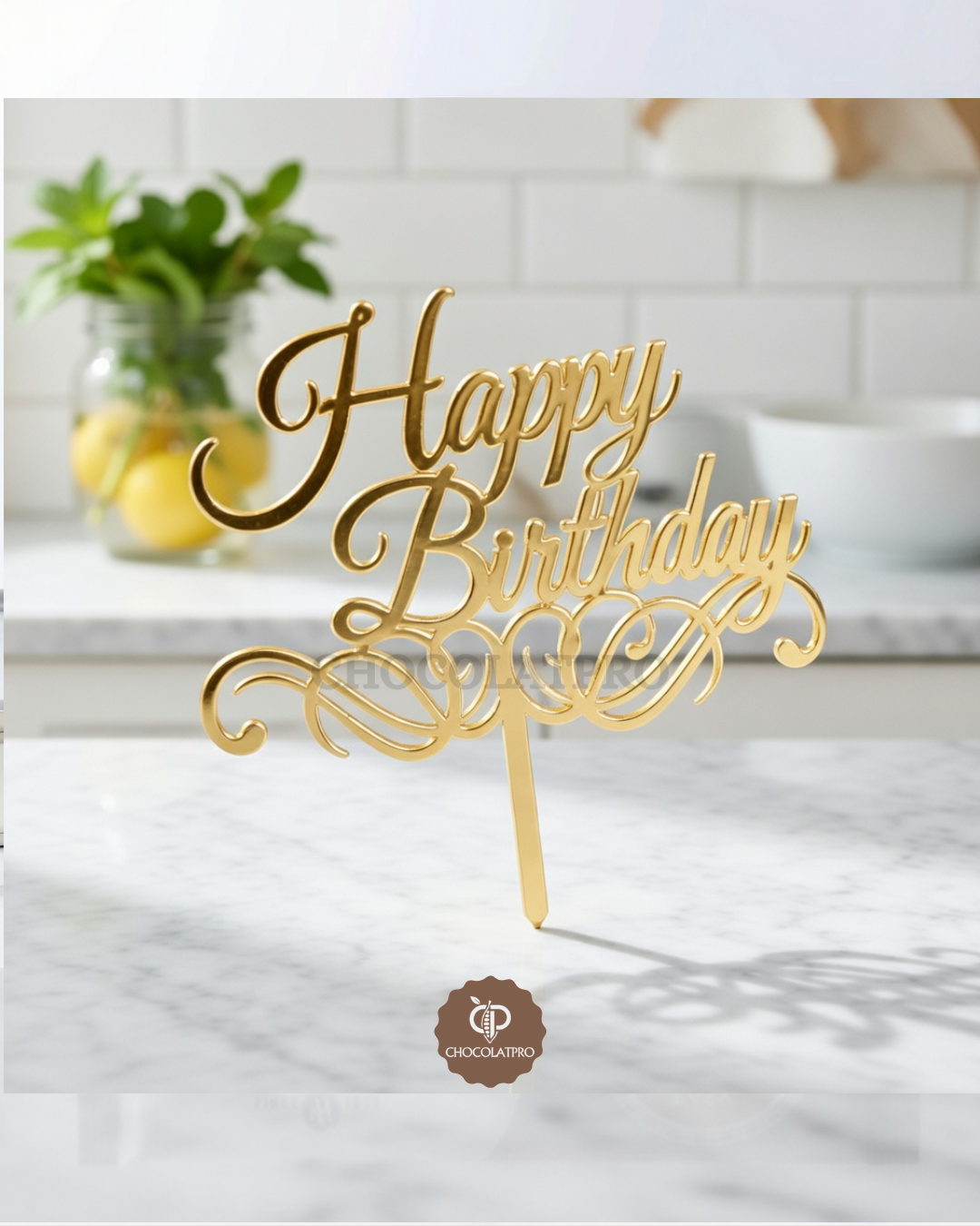 Cake Topper en Acrylique Doré - Happy birthday decoration