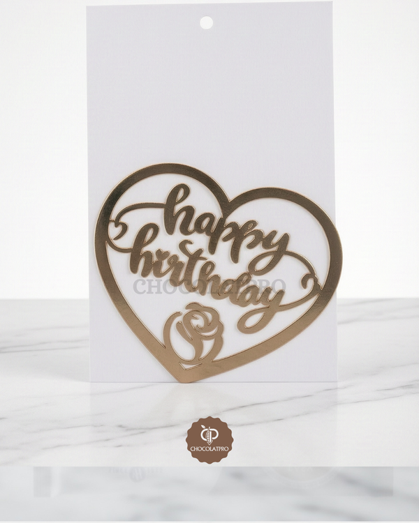 Cake Topper en Acrylique Doré - Happy birthday - Coeur
