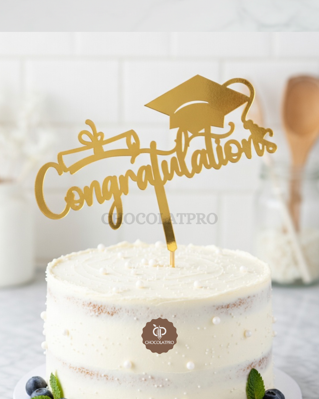 Cake Topper en Acrylique Doré - Congratulations