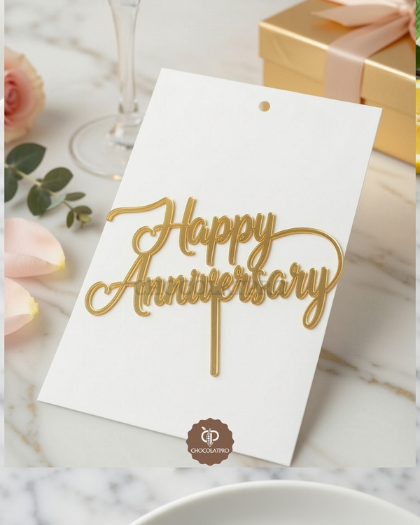 Cake Topper en Acrylique Doré - Happy anniversary