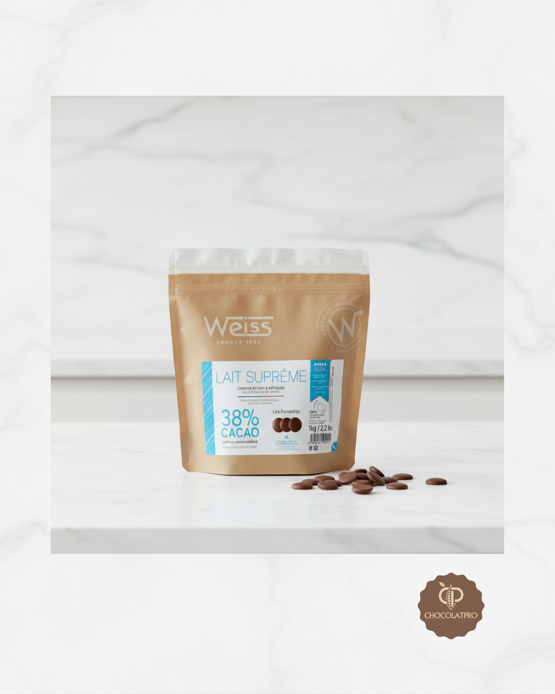 Chocolat au Lait Suprême 38% Fondettes 1 kg - Weiss